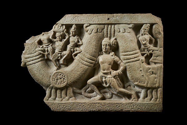 Dome cornice with garland bearers, Limestone, India, Amaravati Great Stupa, Guntur district, Andhra Pradesh 