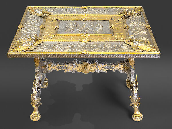 Judgement of Paris Table, David Schwestermüller I (German, 1596–1678), Ebony, silver (embossed, cast, engraved, chased, gilded), German, Augsburg 
