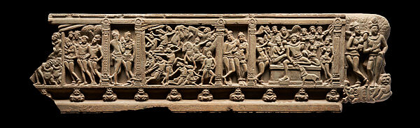 Ayaka cornice with three narrative scenes, Limestone, India, Nagarjunakonda, Gunter District, Andhra Pradesh