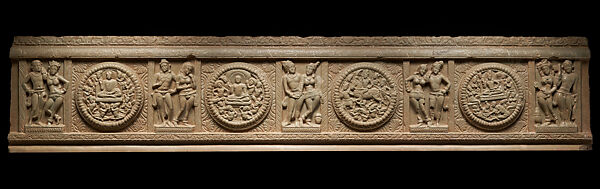 Ayaka cornice with four narrative roundels, Limestone, India, Nagarjunakonda, Gunter District, Andhra Pradesh 