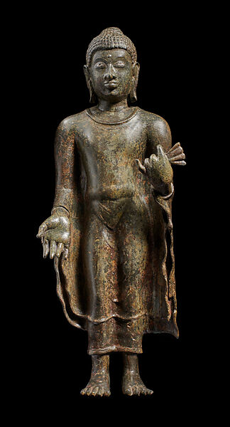 Buddha Shakyamuni granting boons, Copper alloy, India, Nelakondapalli, Khammam District, Telangana 