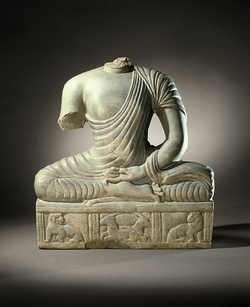 Enthroned Buddha, Limestone, India, probably Goli stupa, Guntur district, Andhra Pradesh