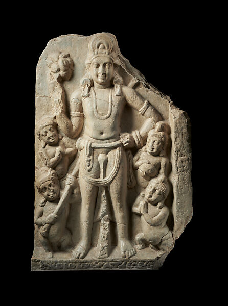 Stupa panel with a mahapurusa figure, probably a yaksa honring the Buddha, Limestone, India, Kotta Nandayapalem, Karlapalem, Guntur district, Andhra Pradesh