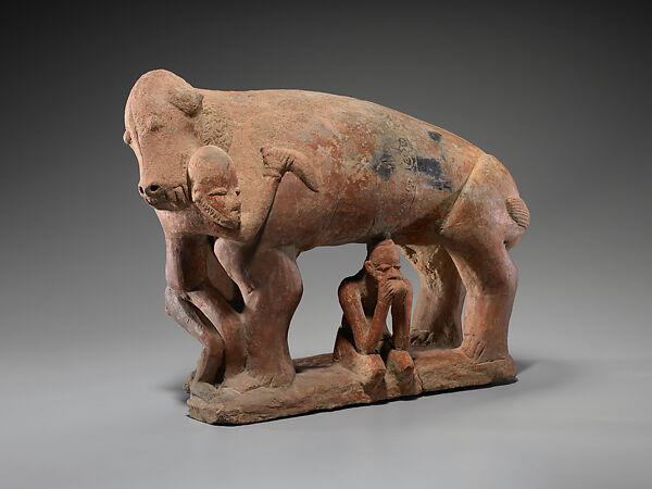 Quadruped with Two Human Figures, Terracotta, Middle Niger civilization 
