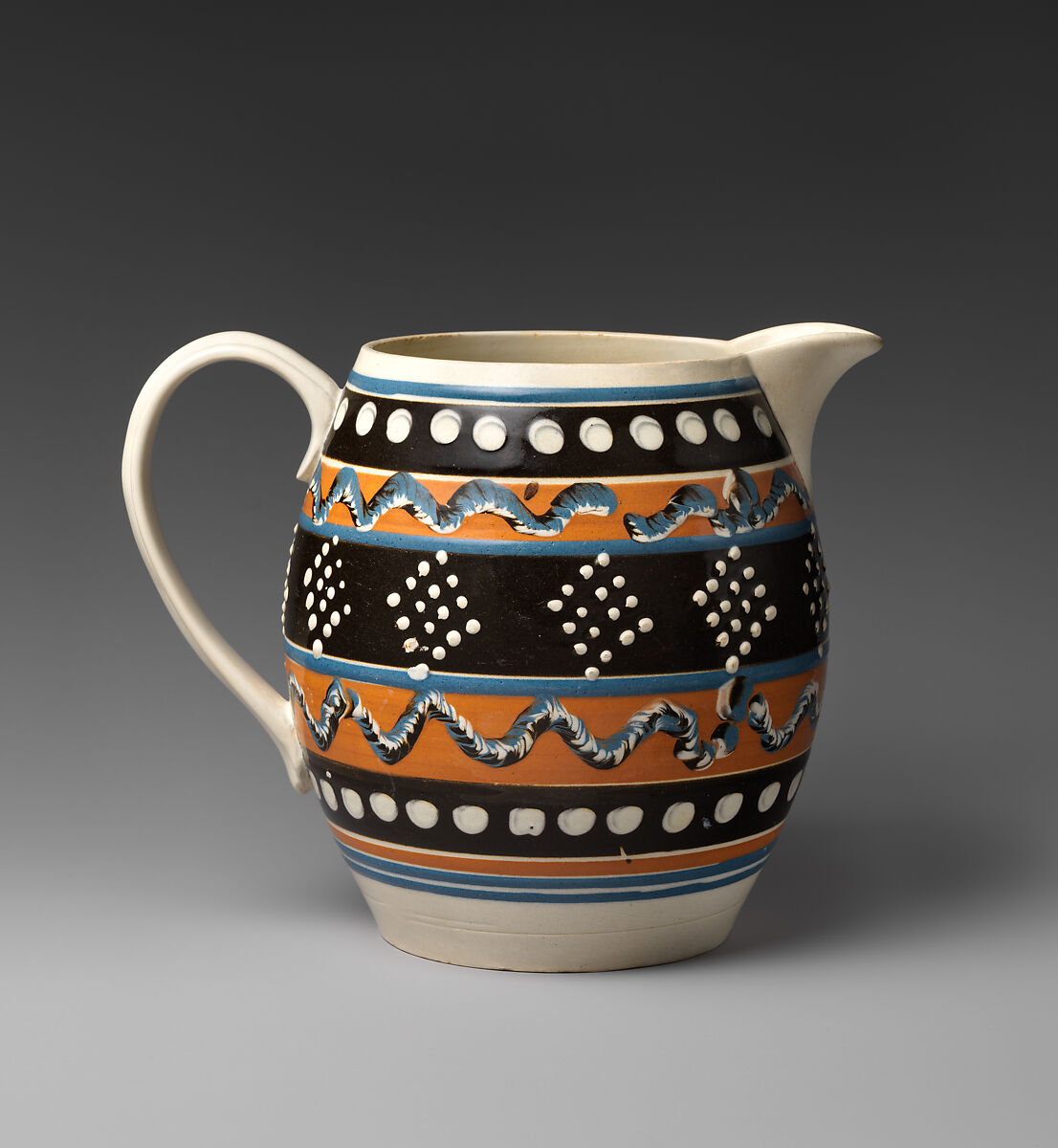 Jug, Glazed earthenware with slip decoration, British 