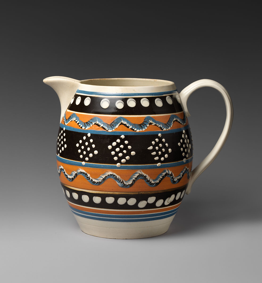 Jug, Glazed earthenware with slip decoration, British