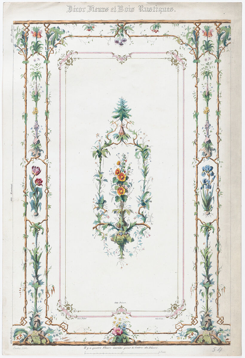 Décor Fleurs et Bois Rustiques., Anonymous, French, 19th century, Lithograph with watercolor 