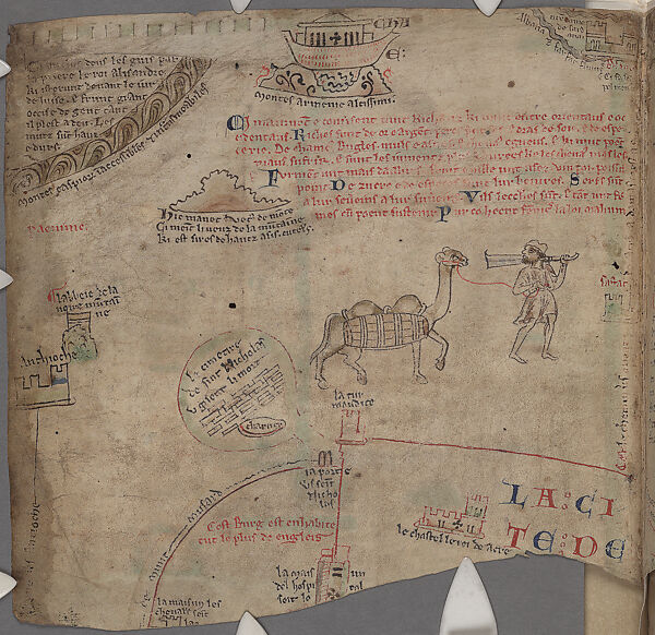 Map of the Holy Land with Armenia, Matthew Paris (British, ca. 1200–1259), Opaque watercolor and ink on parchment; 151 folios 