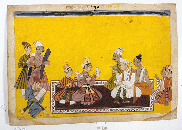 Court Artist Drawing the Portraits of Bharata and Shatrughna: Folio from the Shangri II Ramayana Series, Bahu Masters (active ca. 1680–ca. 1720), Opaque watercolor on paper, India (Bahu, Jammu) 