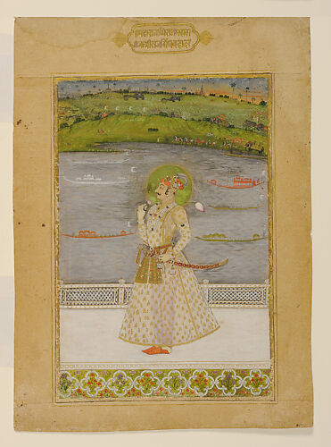 Raj Singh on a Terrace Enjoying a View of Royal Barges and Military Formations Beyond

