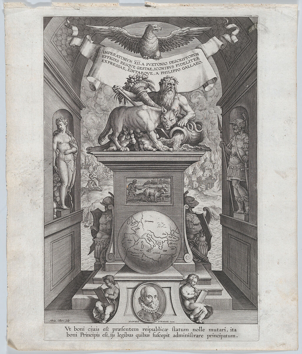 Title page for "Roman Emperors on Horseback", Adriaen Collaert (Netherlandish, Antwerp ca. 1560–1618 Antwerp), Engraving; first state of two 