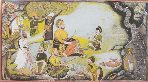 Rawat Gokul Das at a Hunting Party, Bagta (active ca. 1761–1814), Opaque watercolor on paper, India (Devgarh, Mewar, Rajasthan) 