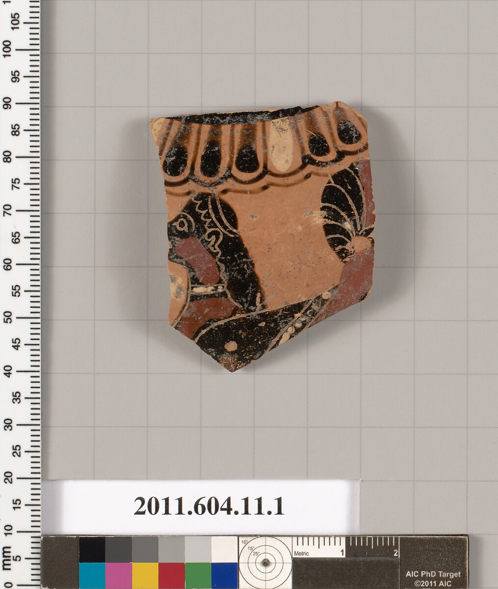 Terracotta fragment of a neck-amphora (jar)?, Terracotta, Greek, Chalcidian 