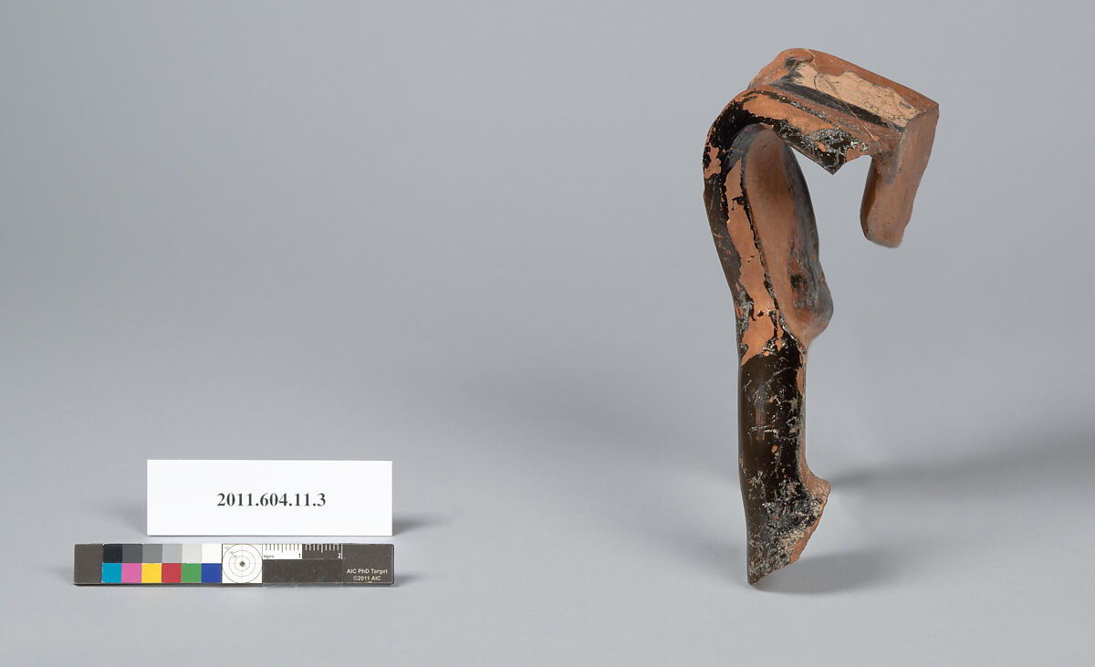 Terracotta fragment of a krater (bowl for mixing wine and water), Terracotta, Greek, Chalcidian