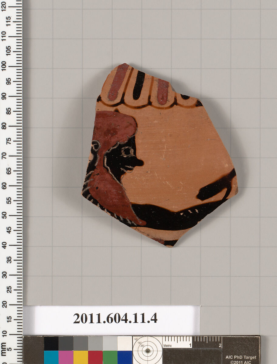 Terracotta fragment of a neck-amphora (jar)?, Terracotta, Greek, Chalcidian 