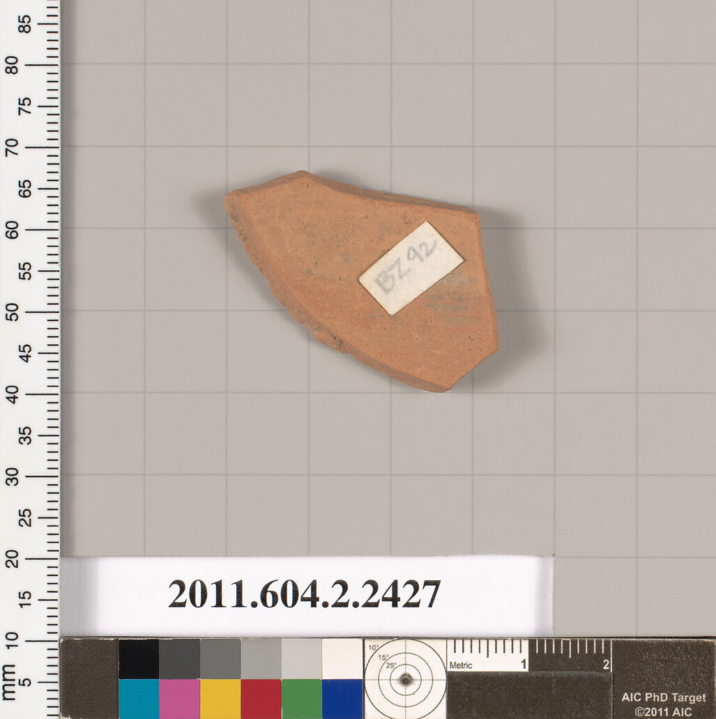 Terracotta fragment of a closed shape, Terracotta, Greek, Attic