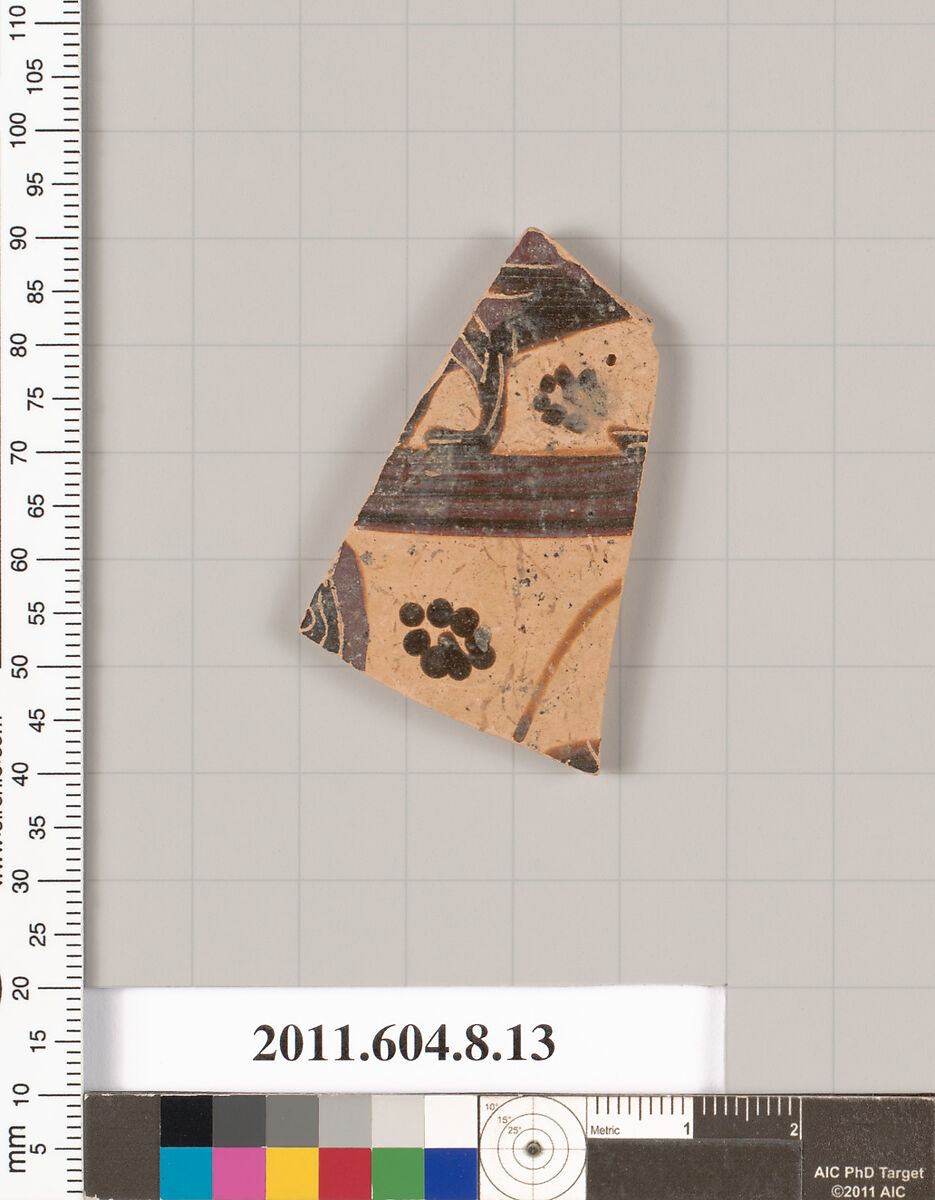 Terracotta fragment of a closed shape, Terracotta, Greek, Corinthian 
