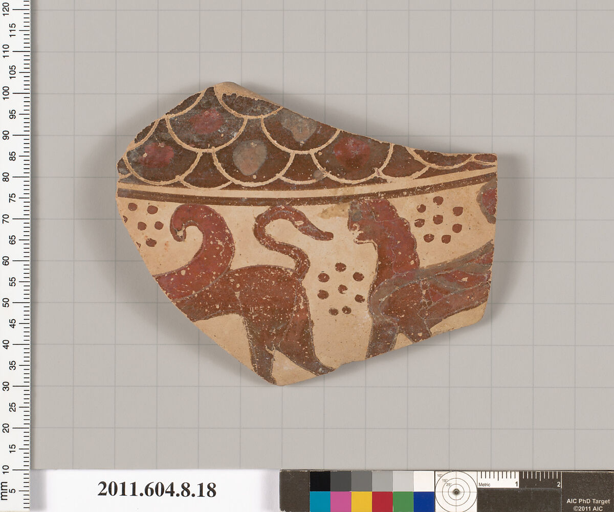 Terracotta fragment of an amphora (jar)?, Terracotta, Etruscan, Etrusco-Corinthian 
