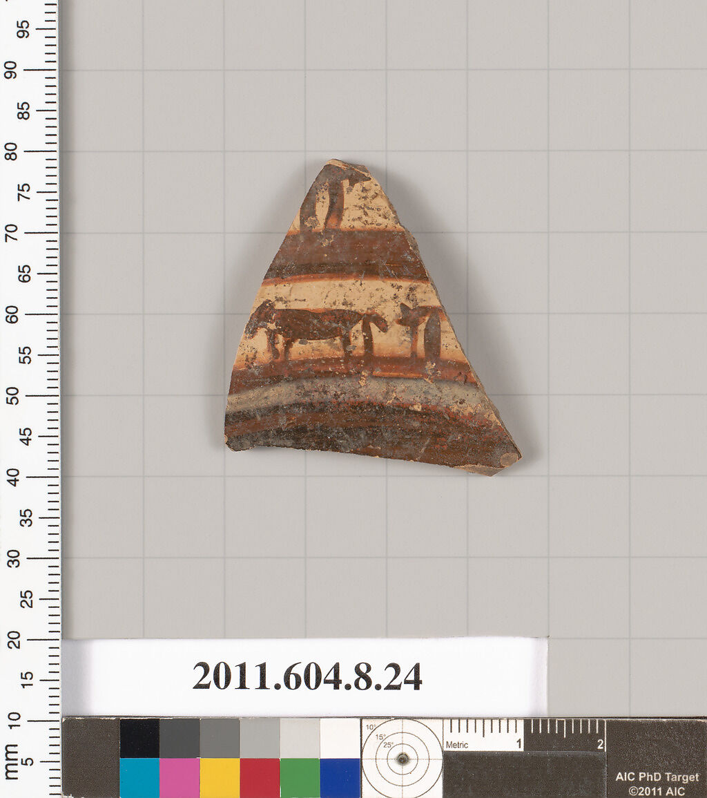 Terracotta fragment of a closed shape, Terracotta, Etruscan, Etrusco-Corinthian 