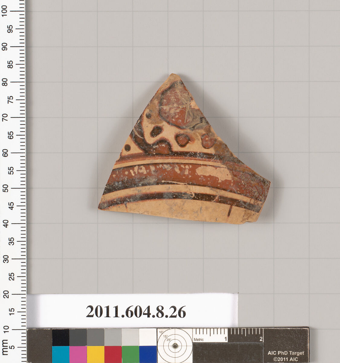 Terracotta fragment of an oinochoe (jug) or an olpe (jug)?, Terracotta, Etruscan, Etrusco-Corinthian 