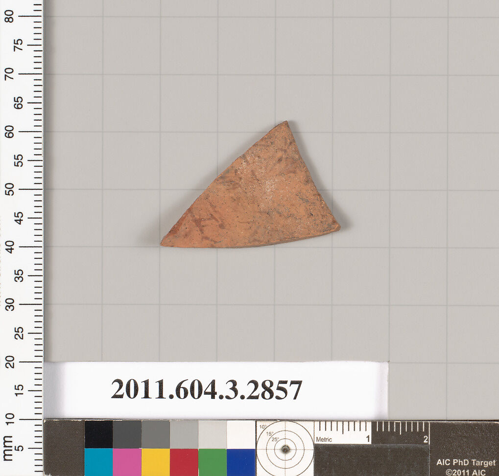 Terracotta fragment of a closed shape, Terracotta, Greek, Attic