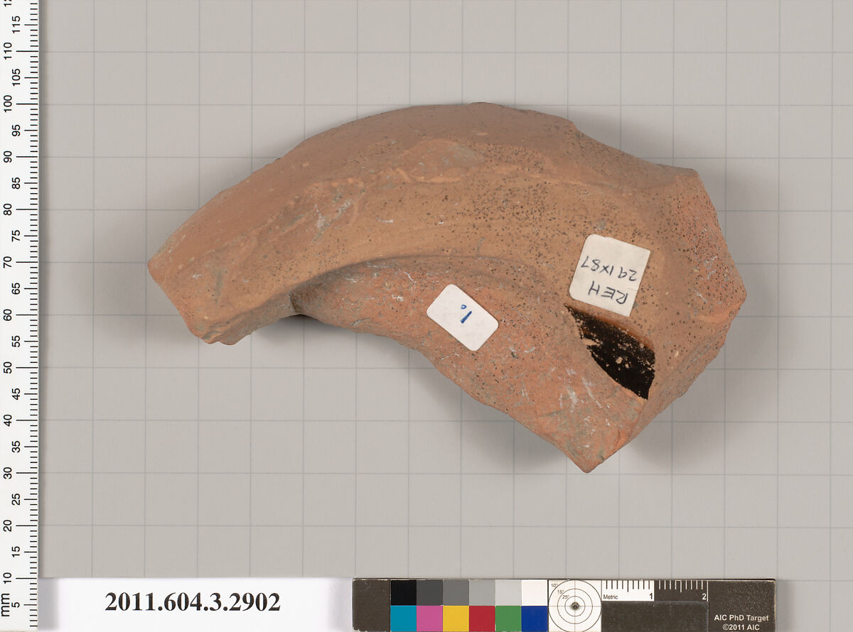 Terracotta fragment of a loutrophoros (ceremonial vase for water)?, Terracotta, Greek, Attic