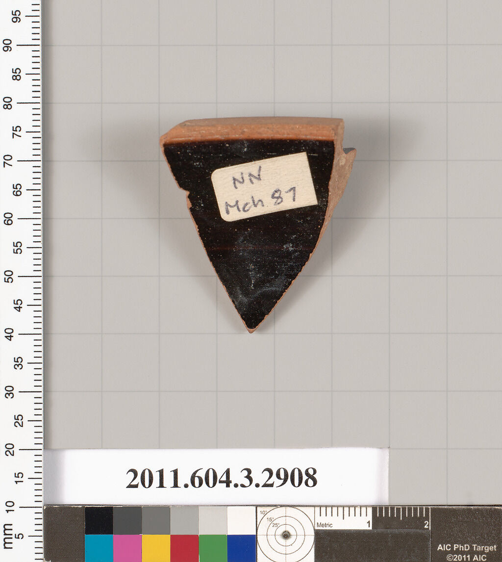Terracotta fragment of a pyxis (box)?, Terracotta, Greek, Attic
