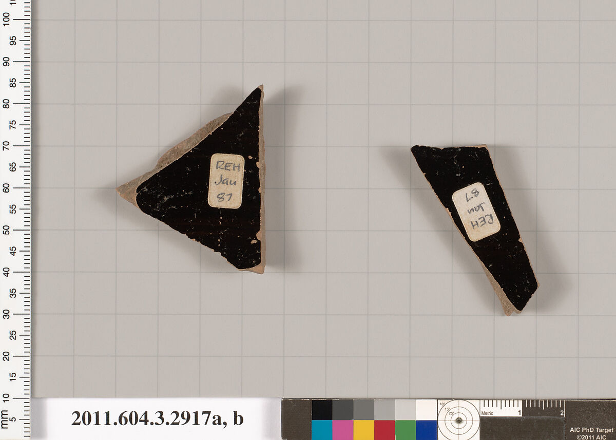 Terracotta fragments of a neck-amphora (jar)?, Terracotta, Greek, Attic