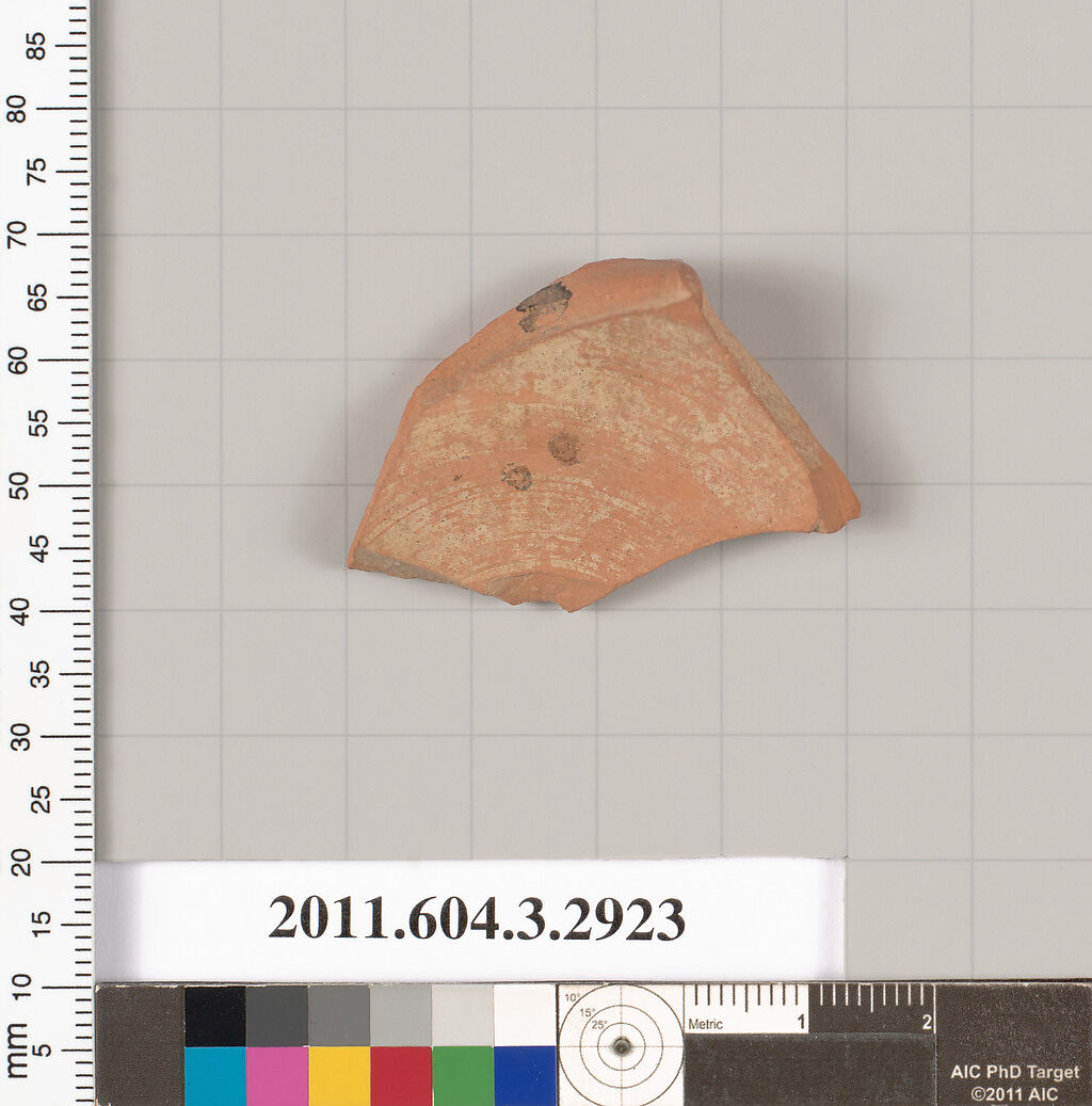 Terracotta fragment of a closed shape, Terracotta, Greek, Attic
