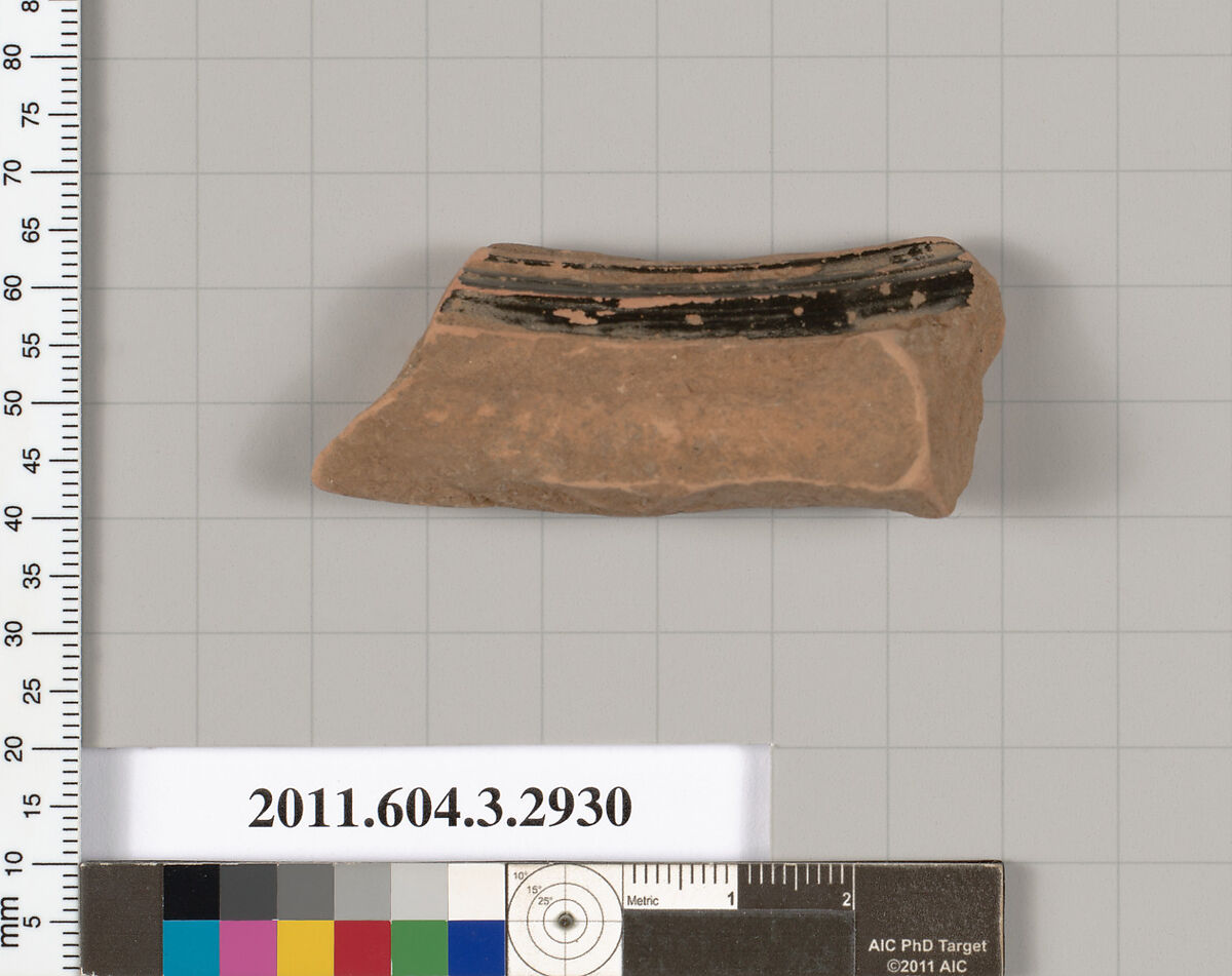Terracotta fragment of an open shape, Terracotta, Greek, Attic