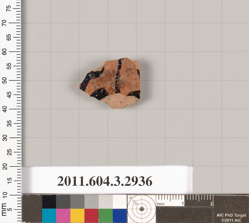 Terracotta fragment of an open shape, Terracotta, Greek, Attic 