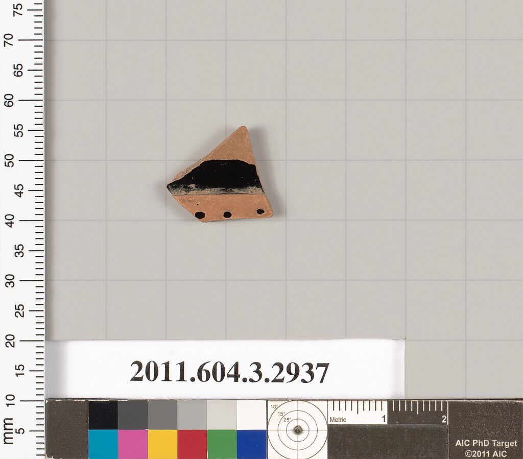 Terracotta fragment of unidentified shape, Terracotta, Greek, Attic 