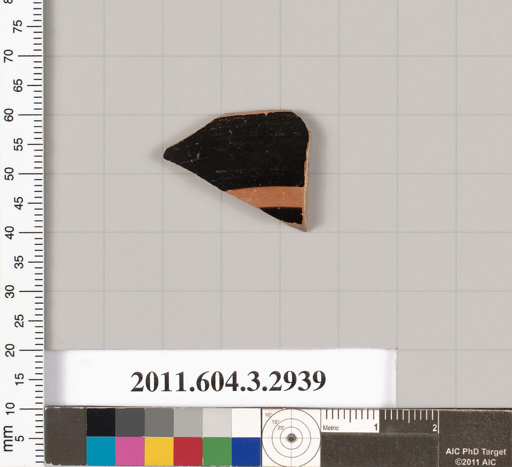 Terracotta fragment of a kylix (drinking cup), Terracotta, Greek, Attic