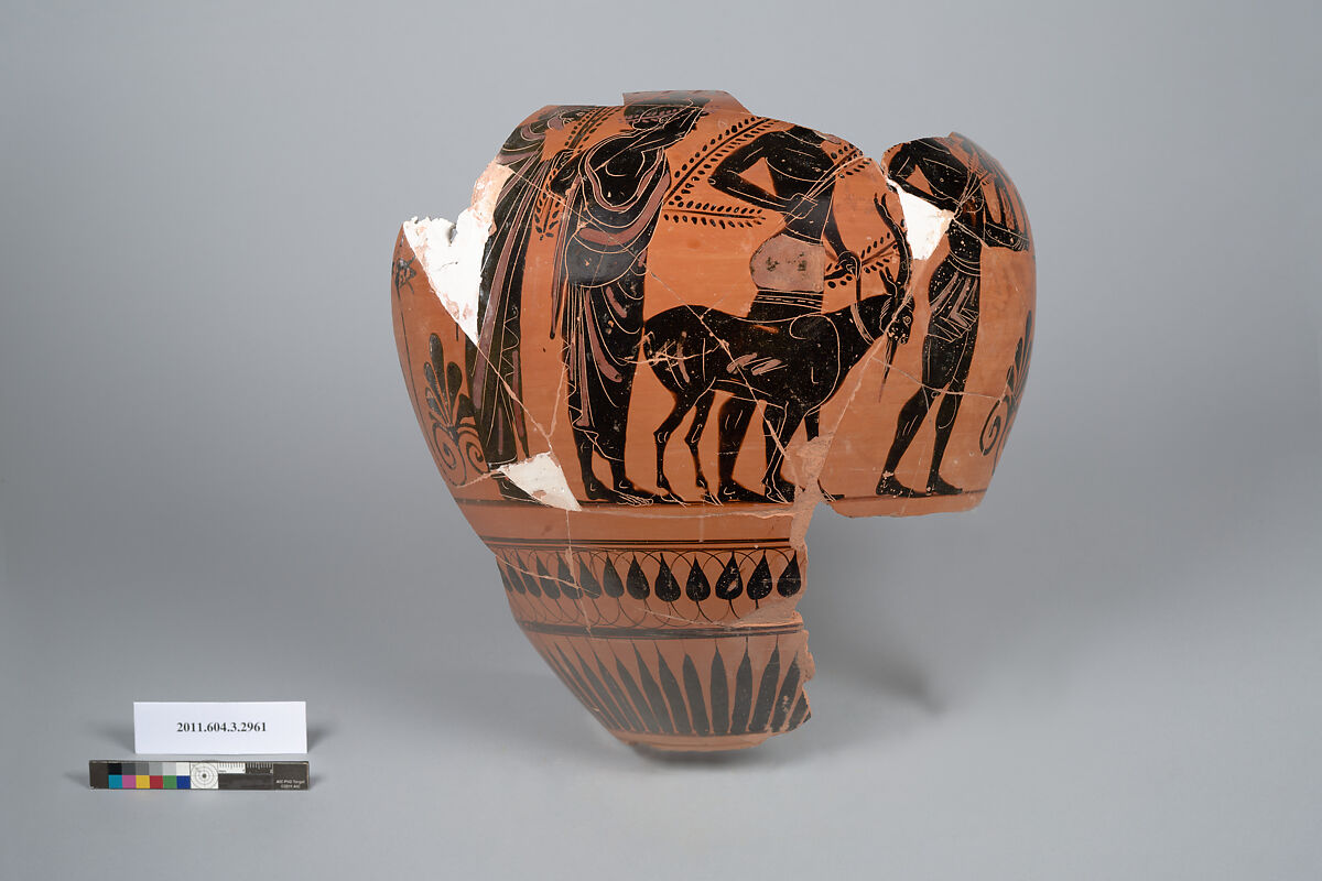 Terracotta fragment of a neck-amphora (jar), Terracotta, Greek, Attic