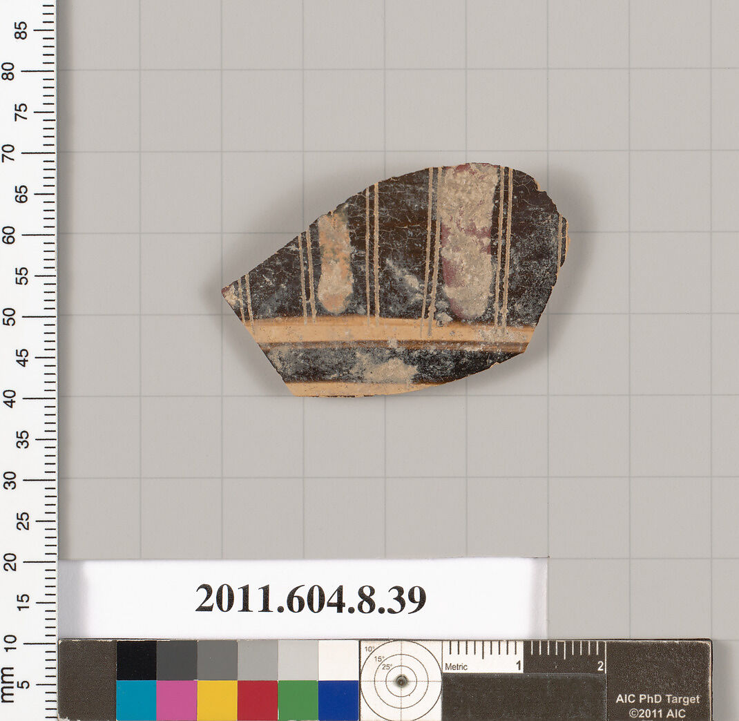 Terracotta fragment of a closed shape, Terracotta, Greek, Corinthian? 