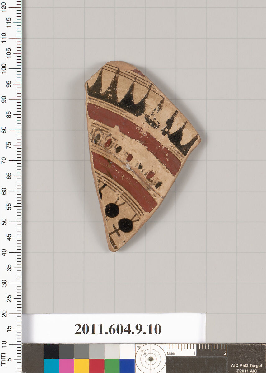 Terracotta fragment of a kylix (drinking cup), Attributed to the Boreads Painter [Stibbe], Terracotta, Greek, Laconian