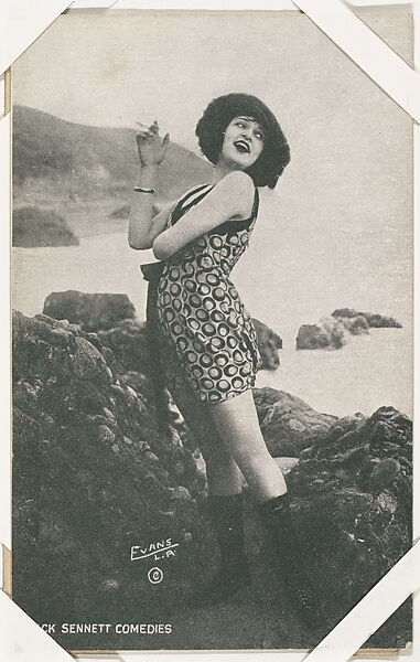 Bathing beauty in costume holding cigarette from Mack Sennett Comedies Arcade series (W423), Commercial photolithograph 