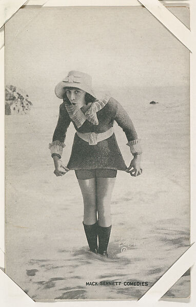 Bathing beauty in costume standing in water from Mack Sennett Comedies Arcade series (W423), Commercial photolithograph 