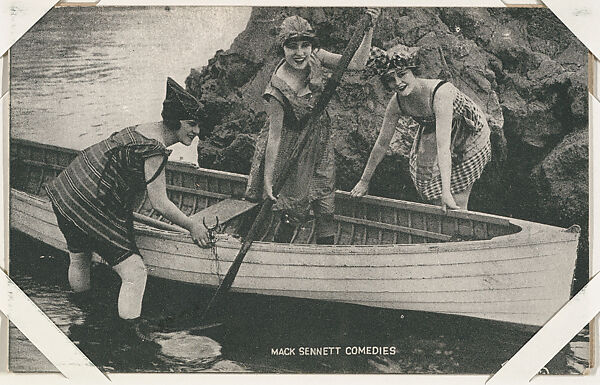 Bathing beauties in costume with rowboat from Mack Sennett Comedies Arcade series (W423), Commercial photolithograph 