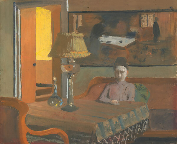 Woman in Purple Dress, Under the Lamp (Femme en robe violette, sous la lampe), Félix Vallotton (Swiss, Lausanne 1865–1925 Paris), Distemper on cardboard 