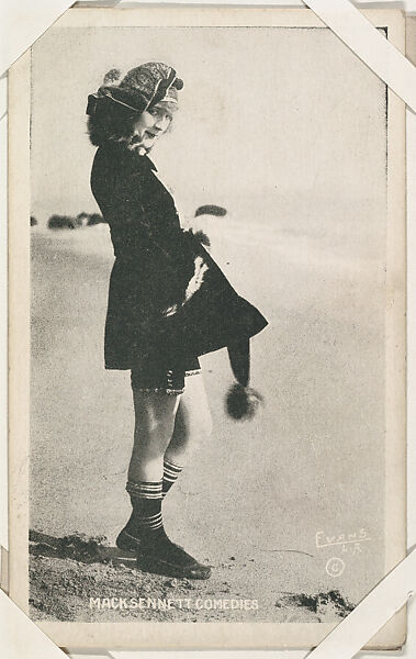 Bathing beauty in costume at beach from Mack Sennett Comedies Arcade series (W423), Commercial photolithograph 