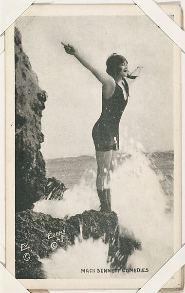 Bathing beauty on cliff with arms outstretched from Mack Sennett Comedies Arcade series (W423), Commercial photolithograph 