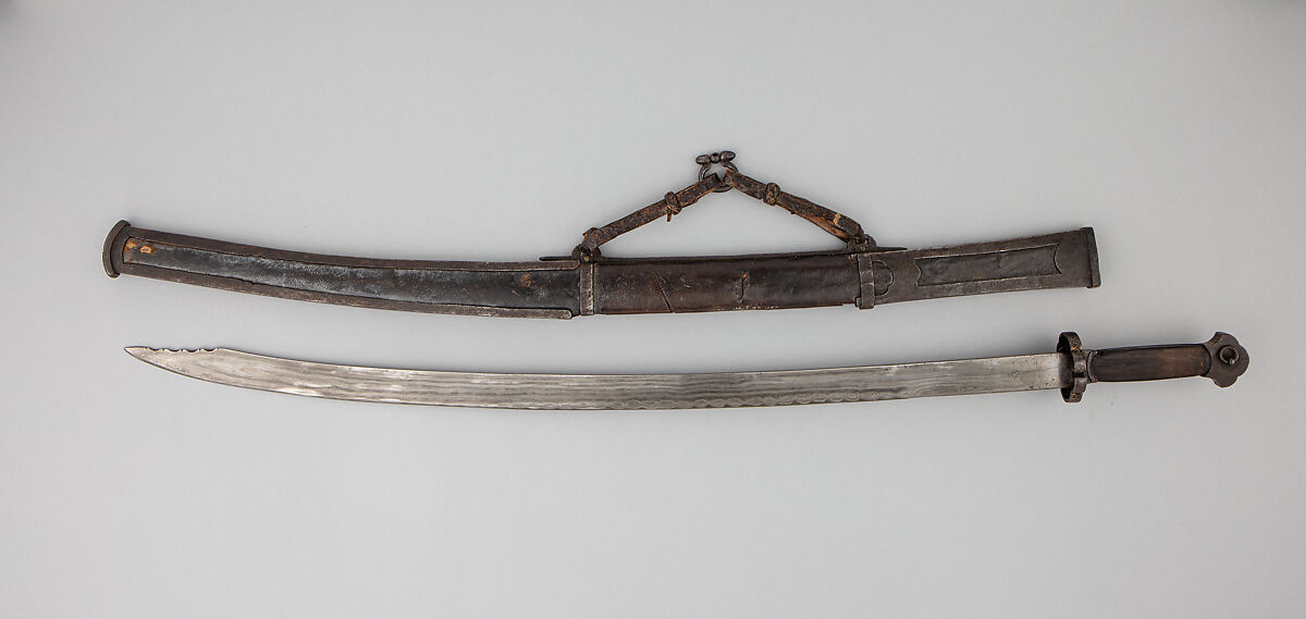 Saber and Scabbard, Steel, gold, silver, turquoise, leather, wood, Sino-Tibetan