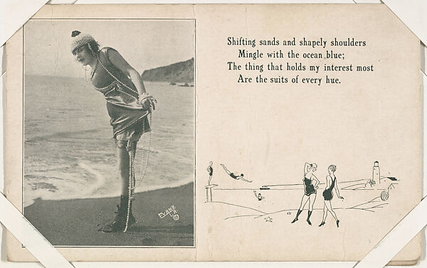 Bathing beauty with strings of pearls with message from Mack Sennett Comedies Arcade series (W423), Commercial photolithograph 