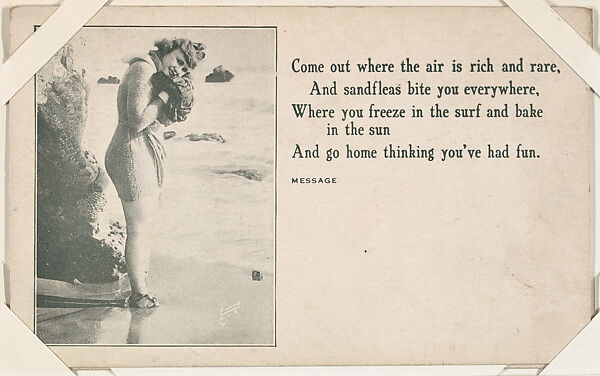 Bathing beauty with message from Mack Sennett Comedies Arcade series (W423), Commercial photolithograph 