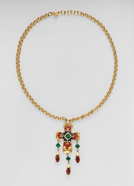 Necklace, Christian Lacroix (French, born 1951), metal, glass, synthetic, French 