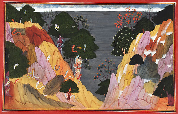 South Wind Cools in the Himalayas: Folio from a Gita Govinda Series, Manaku (Indian, active ca. 1725–60), Opaque watercolor on paper, India (Guler, Himachal Pradesh) 