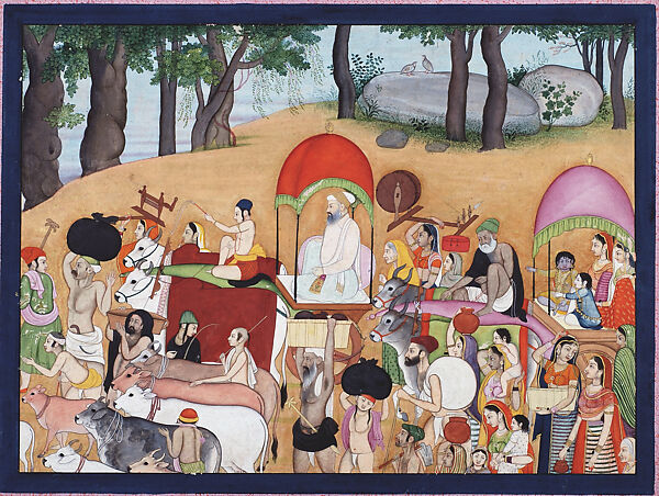 The Infant Krishna Journeying from Gokula to Vrindavan: Folio from a Bhagavata Purana Series, First generation after Manaku and Nainsukh, Opaque watercolor on paper, India (Guler, Himachal Pradesh) 