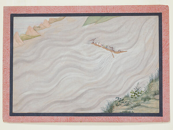 Rama and Companions Crossing the Ganges into Exile: Folio from a Ramayana Series, First generation after Manaku and Nainsukh, Opaque watercolor on paper, India (Guler, Himachal Pradesh) 