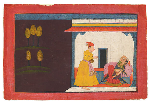 The Lover Prepares to Depart: Folio from the Rasamanjari III Series, Attributed to Golu, Opaque watercolor on paper, India (Nurpur, Himachal Pradesh) 